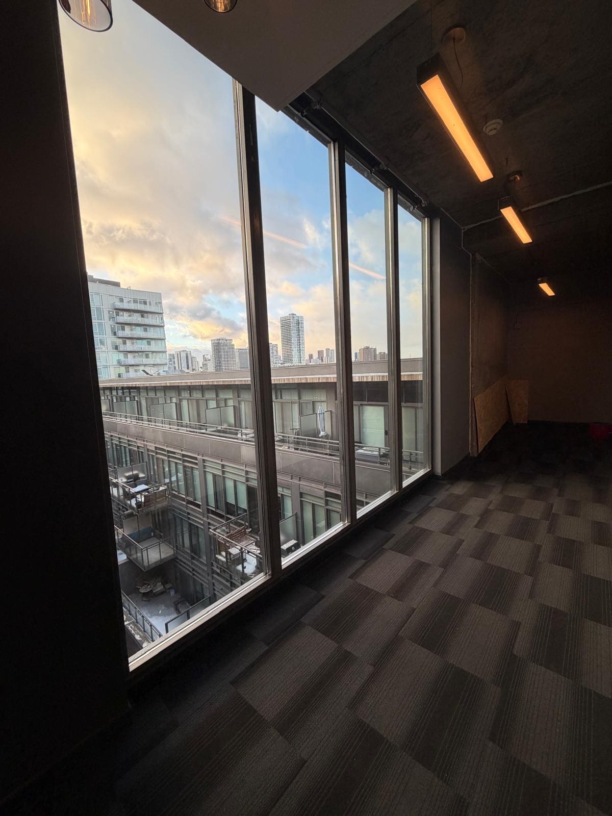 Glass along a commercial corridor window wall