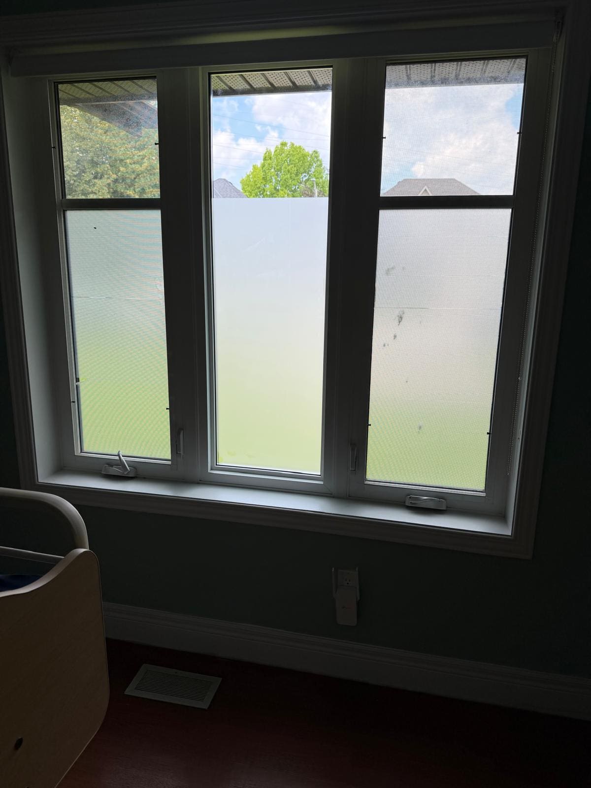 Frosted privacy glass in a window