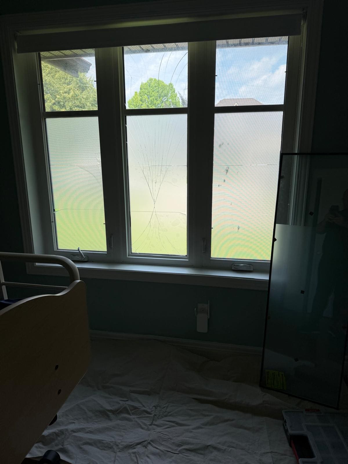 Frosted privacy glass in a window