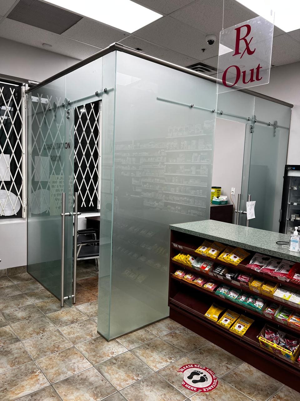 Glass enclosure inside a pharmacy